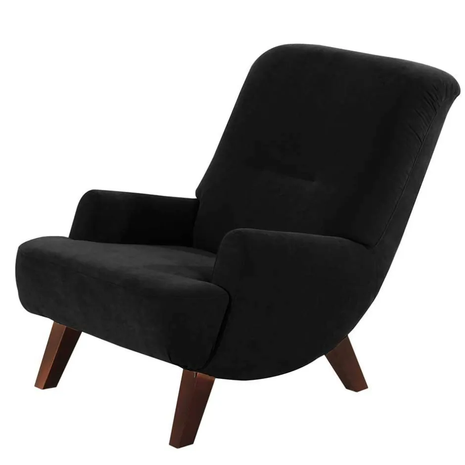 Dunkler Relaxsessel aus Velours Schwarz - Leverias^Wohnen Clearance