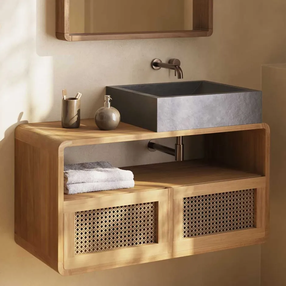 Wohnen Echtholz Waschtisch aus Teak mit Wiener Geflecht - Tiranny