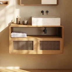 Wohnen Echtholz Waschtisch aus Teak mit Wiener Geflecht - Tiranny