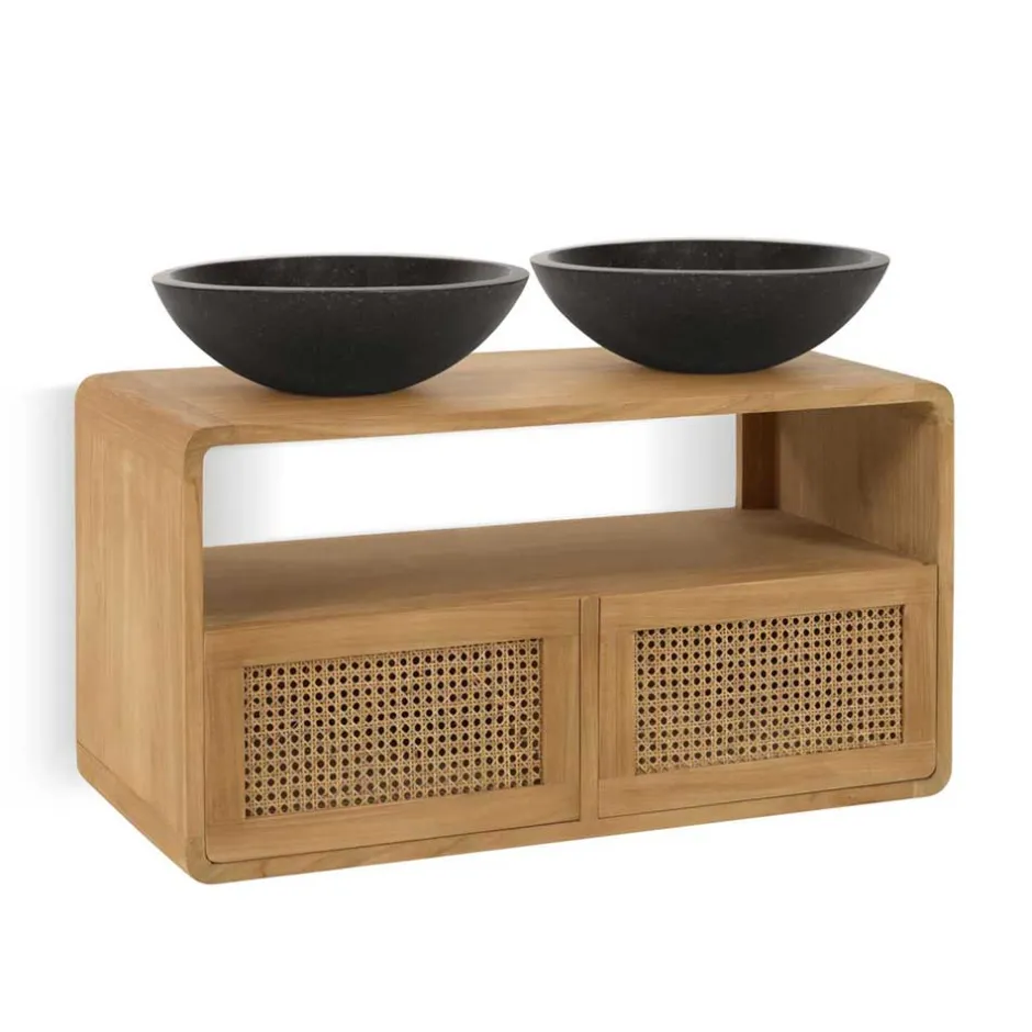 Wohnen Echtholz Waschtisch aus Teak mit Wiener Geflecht - Tiranny