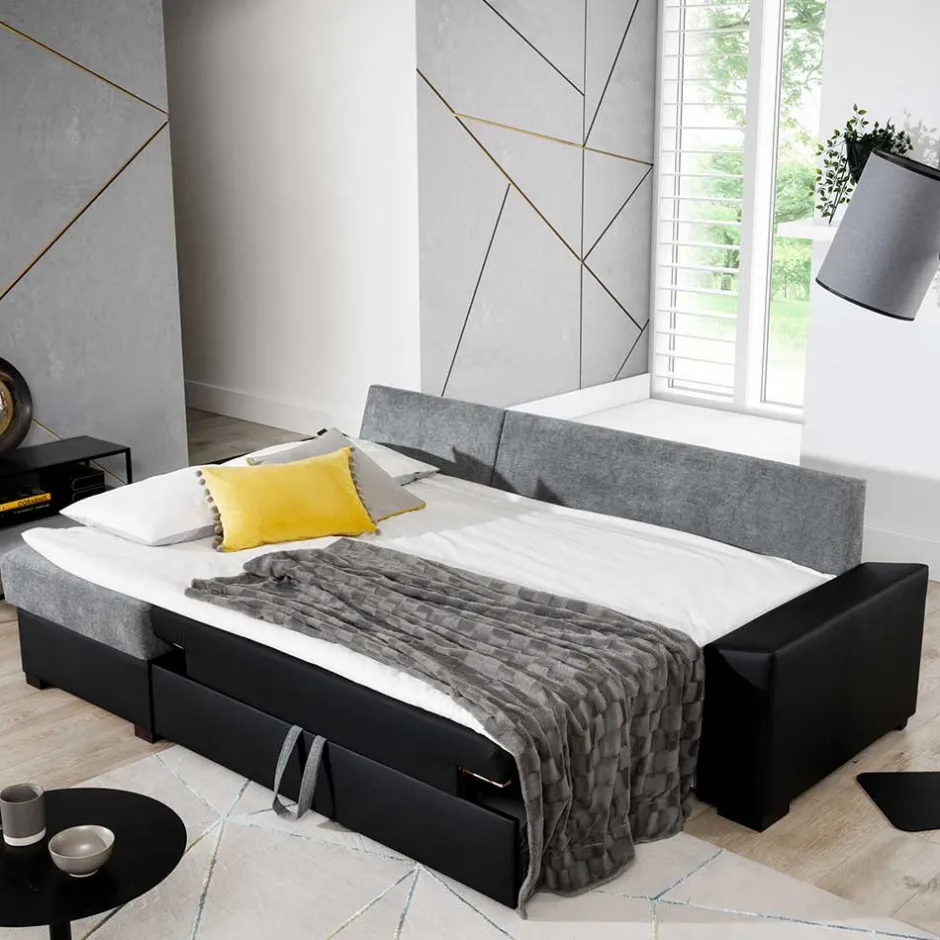 Wohnen Eckbettsofa in Schwarz und Weiß - Togo