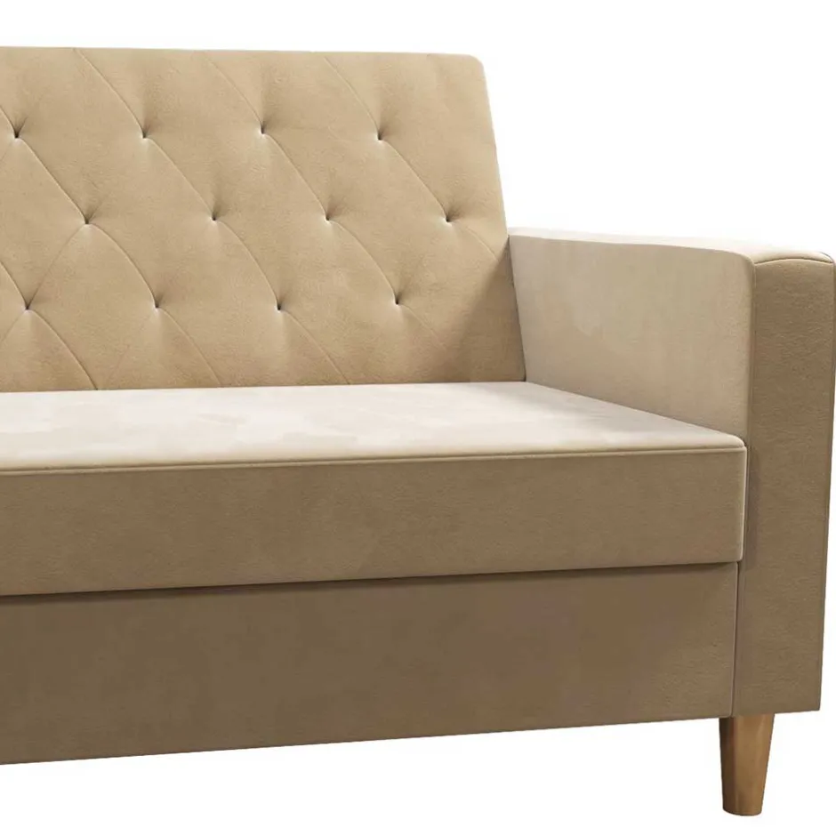 Wohnen Ecksofa mit Bettfunktion in Creme Samt - Mikolos