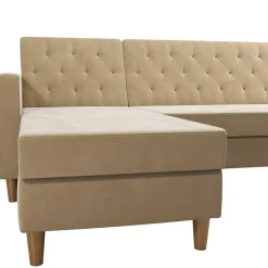 Wohnen Ecksofa mit Bettfunktion in Creme Samt - Mikolos