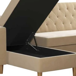 Wohnen Ecksofa mit Bettfunktion in Creme Samt - Mikolos
