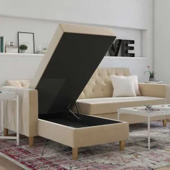 Wohnen Ecksofa mit Bettfunktion in Creme Samt - Mikolos