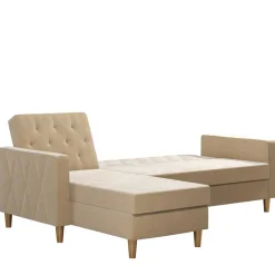 Wohnen Ecksofa mit Bettfunktion in Creme Samt - Mikolos