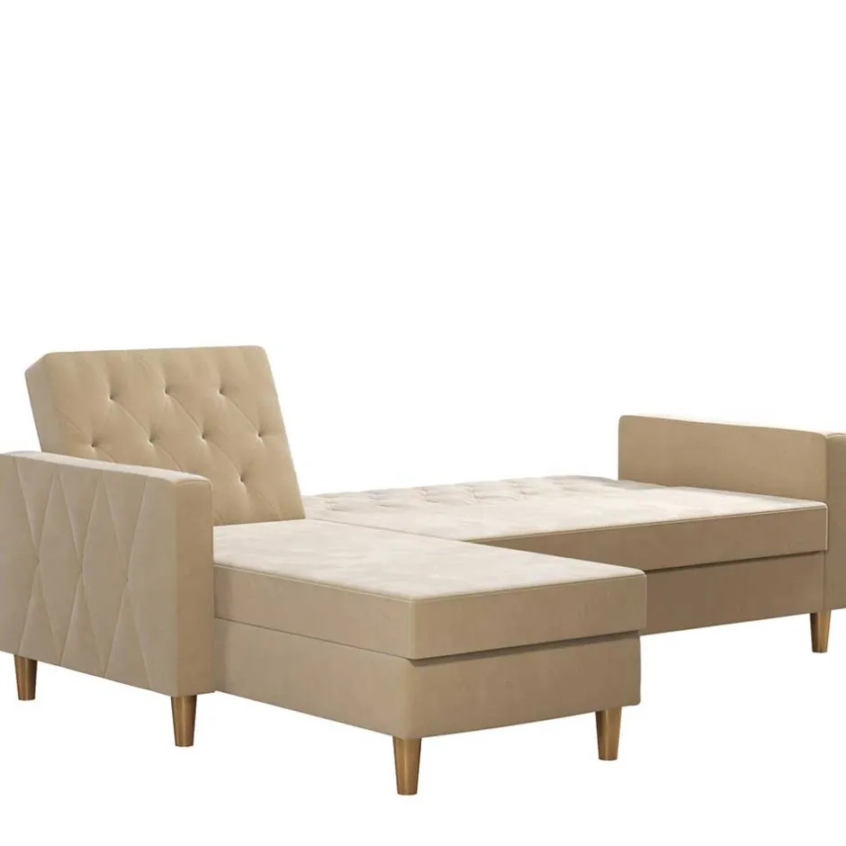 Wohnen Ecksofa mit Bettfunktion in Creme Samt - Mikolos