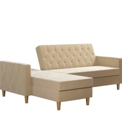 Wohnen Ecksofa mit Bettfunktion in Creme Samt - Mikolos