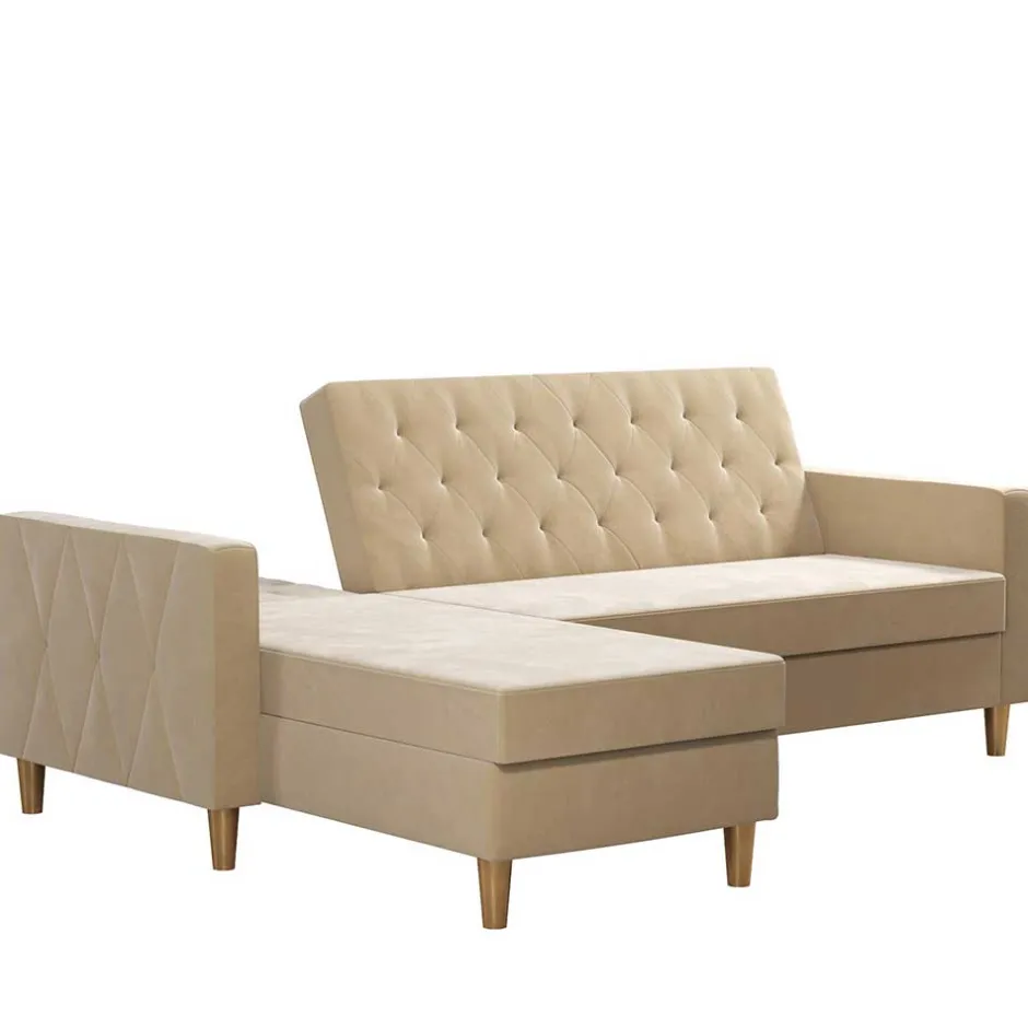 Wohnen Ecksofa mit Bettfunktion in Creme Samt - Mikolos