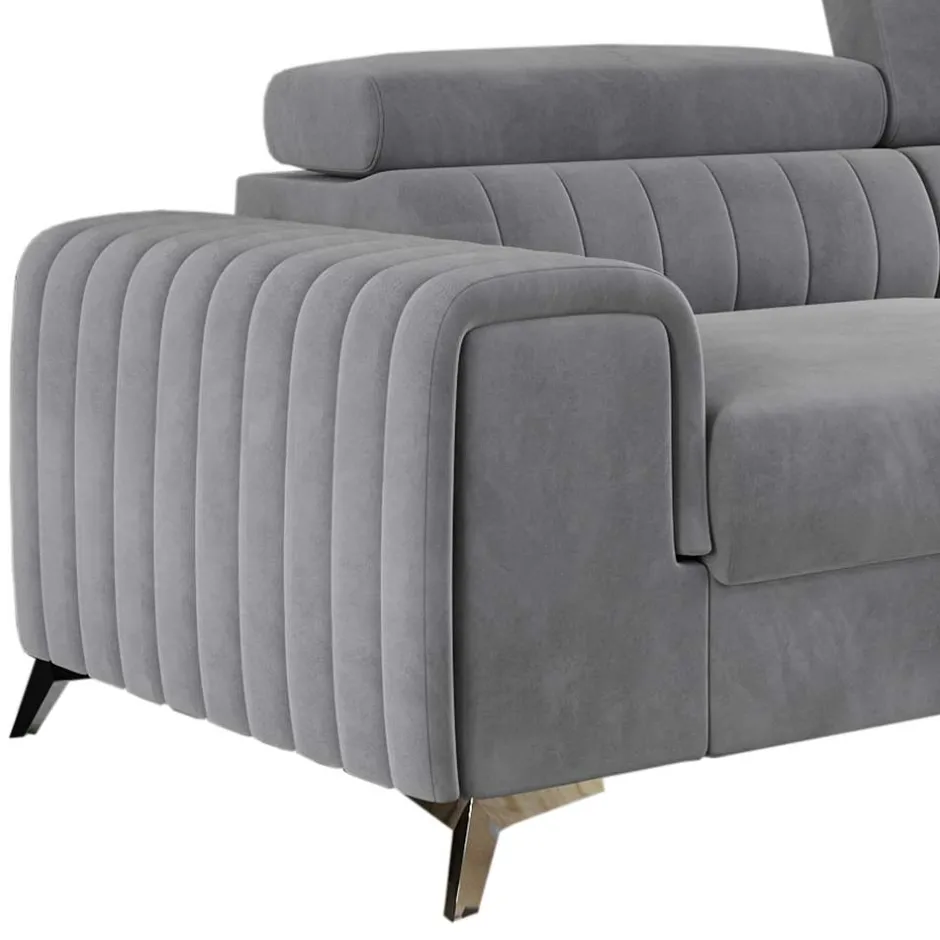 Wohnen Ecksofa mit Bettfunktion in Hellgrau Samt - Merandes