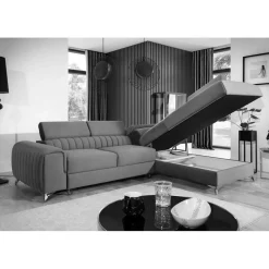 Wohnen Ecksofa mit Bettfunktion in Hellgrau Samt - Merandes