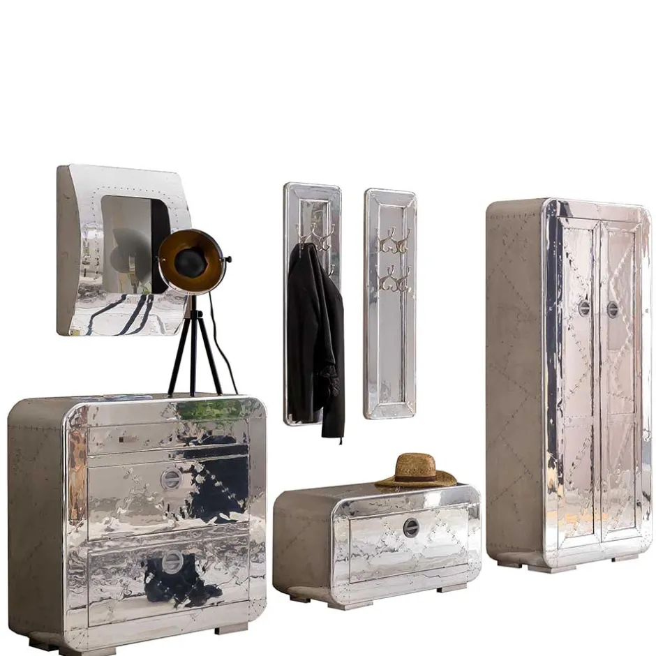 Wohnen Edle Design Flurmöbel in Silber - Pilot (sechsteilig)