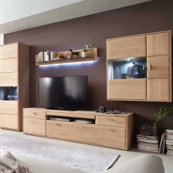 Edle Wohnwand in Eiche Bianco - Vernella (vierteilig)^Wohnen Outlet