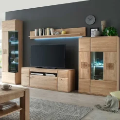 Wohnen Edle Wohnwand mit 320cm Breite Pontros in Eiche Bianco teilmassiv (vierteilig)