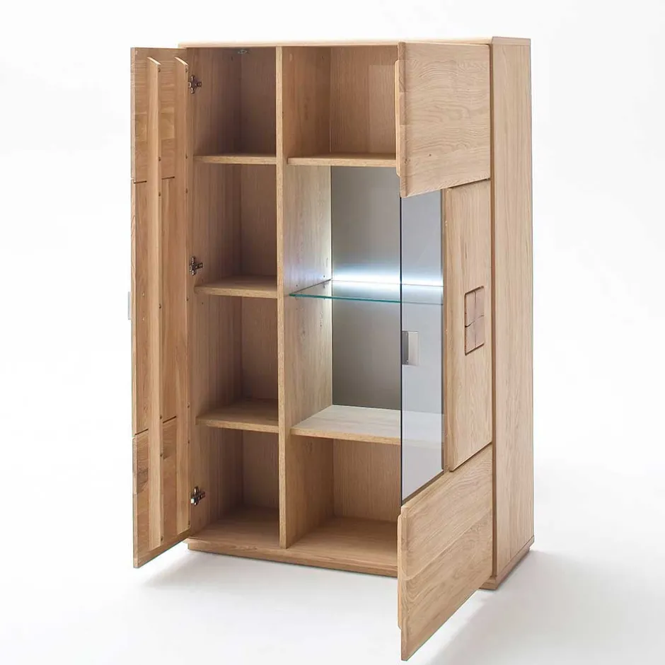 Wohnen Edle Wohnwand mit 320cm Breite Pontros in Eiche Bianco teilmassiv (vierteilig)