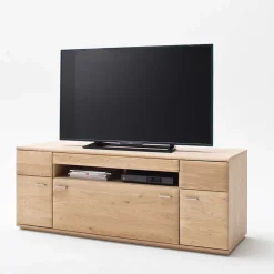 Wohnen Edle Wohnwand mit 320cm Breite Pontros in Eiche Bianco teilmassiv (vierteilig)