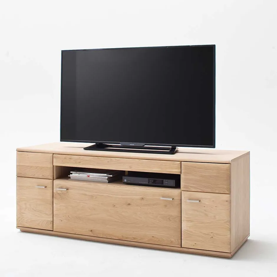 Wohnen Edle Wohnwand mit 320cm Breite Pontros in Eiche Bianco teilmassiv (vierteilig)