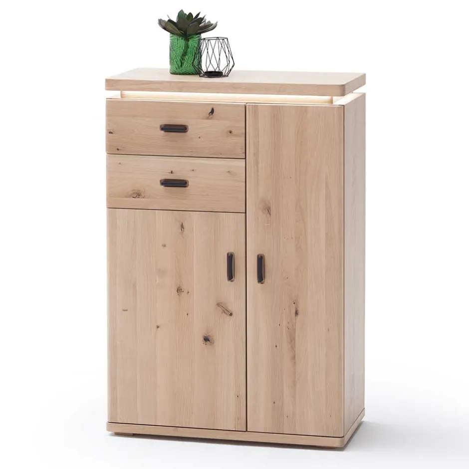 Wohnen Eiche Bianco Flur Kommode mit LED Beleuchtung - Arkadiuz