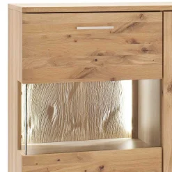 Wohnen Eiche Bianco Highboard mit Glas Einsatz - Crokas I