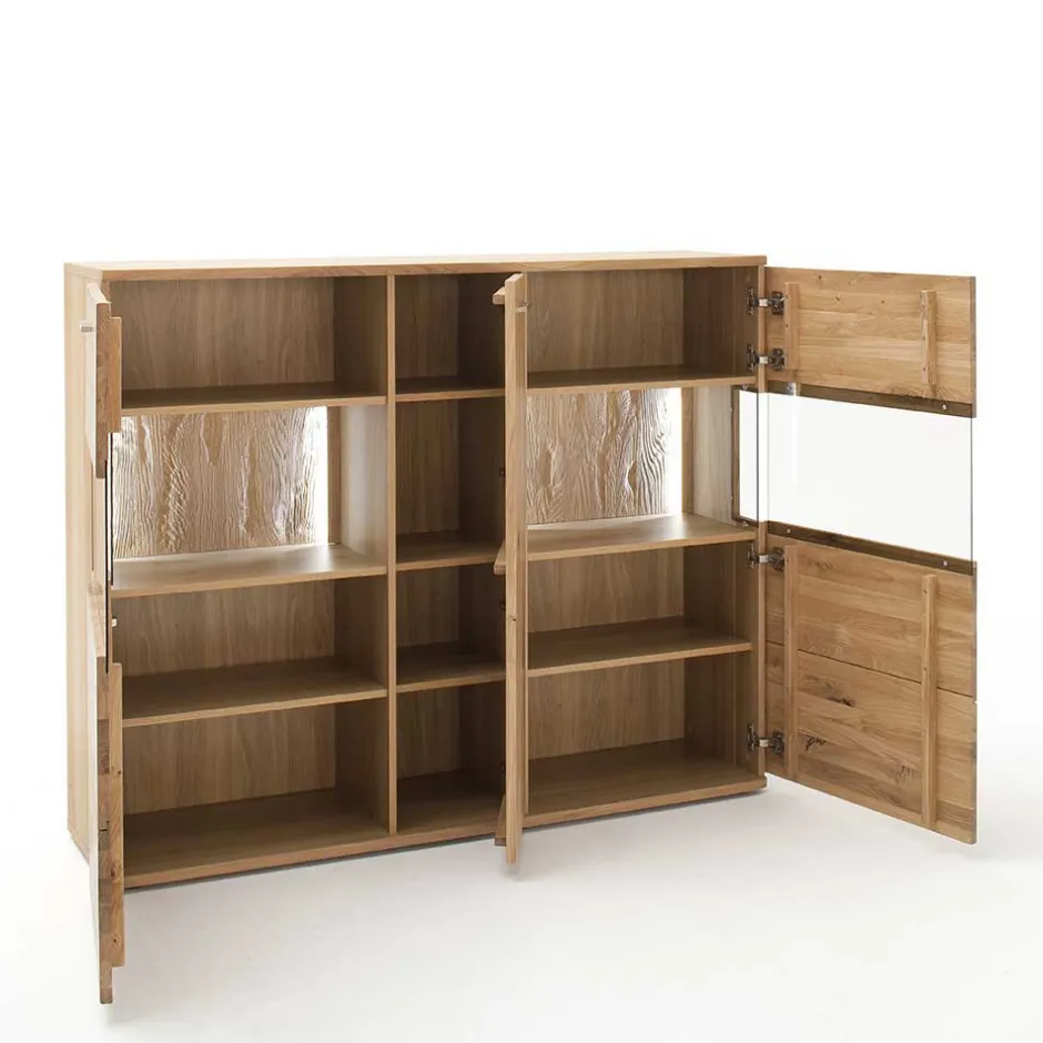 Wohnen Eiche Bianco Highboard mit Glas-Einsätzen - Crokas