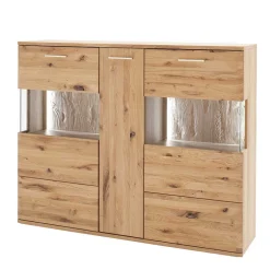 Wohnen Eiche Bianco Highboard mit Glas-Einsätzen - Crokas