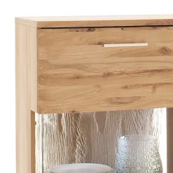 Wohnen Eiche Bianco Highboard mit Glas-Einsätzen - Crokas