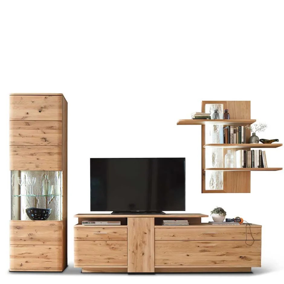 Wohnen Eiche Bianco Wohnwand Set 320cm - Crokas (dreiteilig)