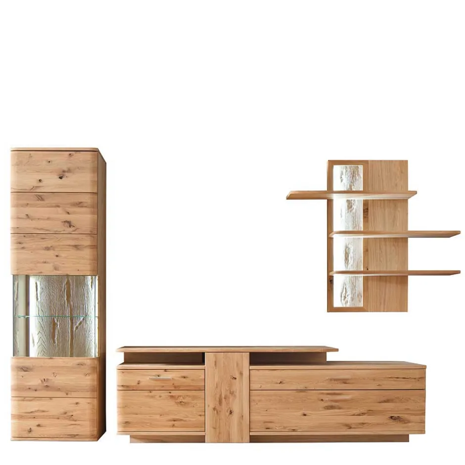 Wohnen Eiche Bianco Wohnwand Set 320cm - Crokas (dreiteilig)