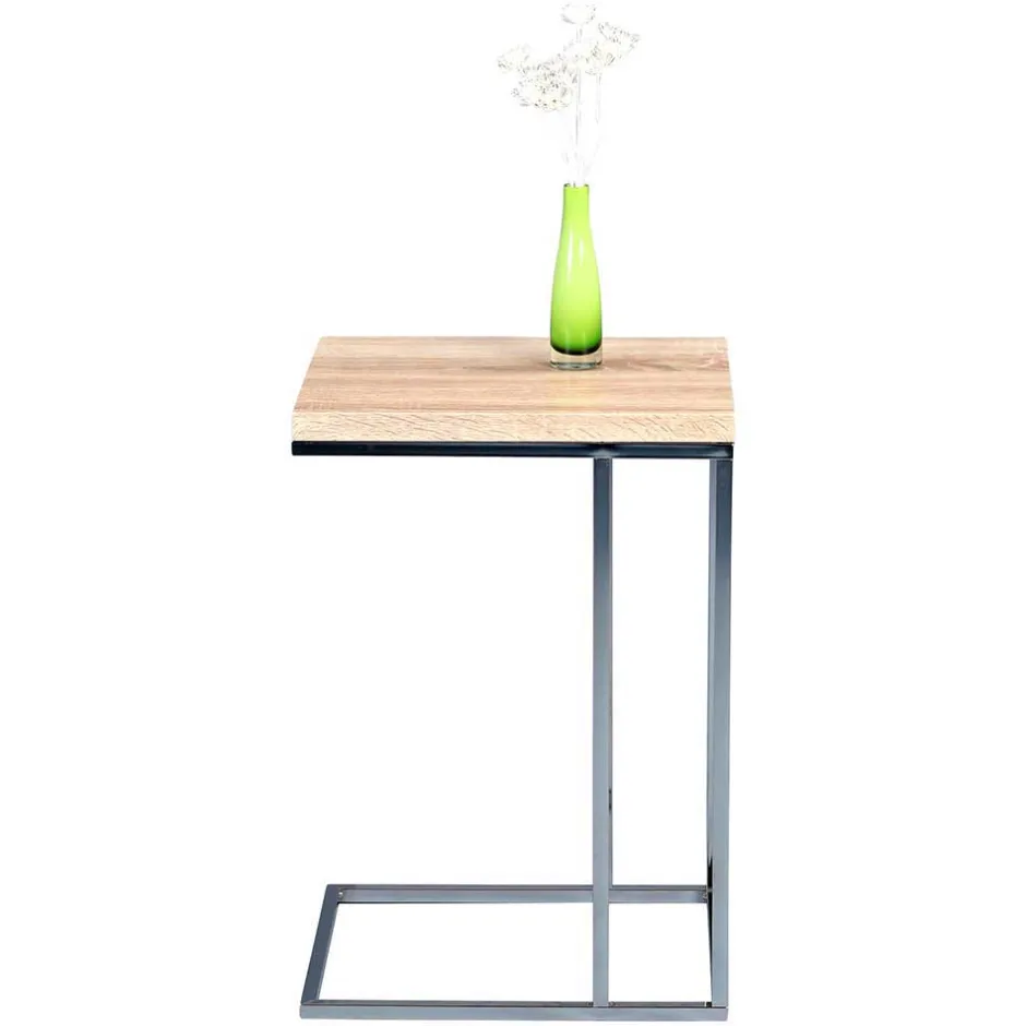 Eiche Sonoma Beistelltisch Balanza mit Bügelgestell verchromt^Wohnen