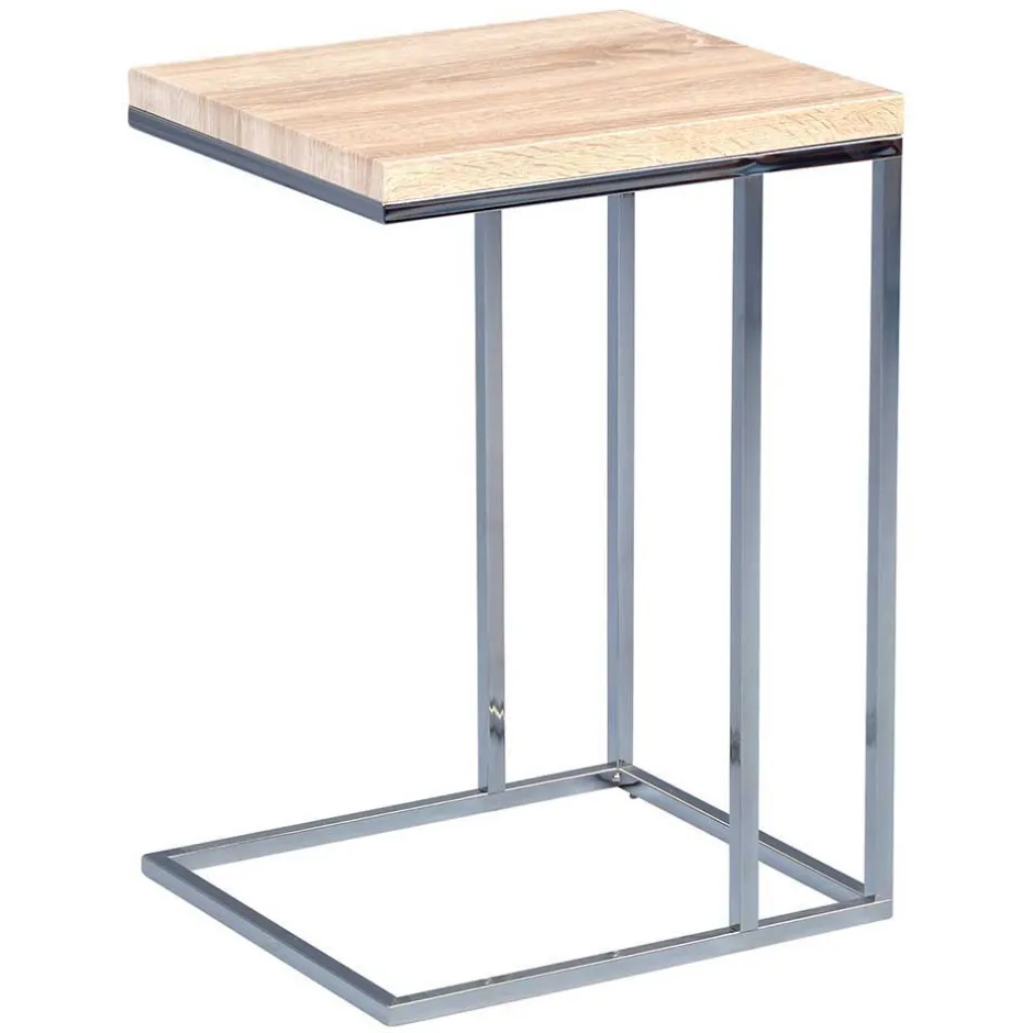 Eiche Sonoma Beistelltisch Balanza mit Bügelgestell verchromt^Wohnen
