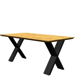 Wohnen Eiche Tisch mit Schweizer Kante und X-Füßen - Tablona