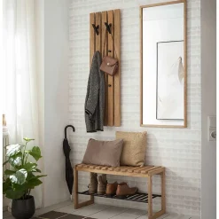 Wohnen Eichenholz Garderobenpaneel mit Metallhaken - Gangizo