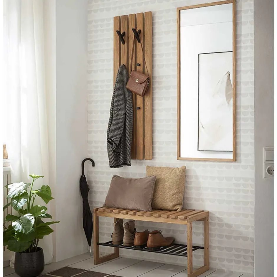 Wohnen Eichenholz Garderobenpaneel mit Metallhaken - Gangizo