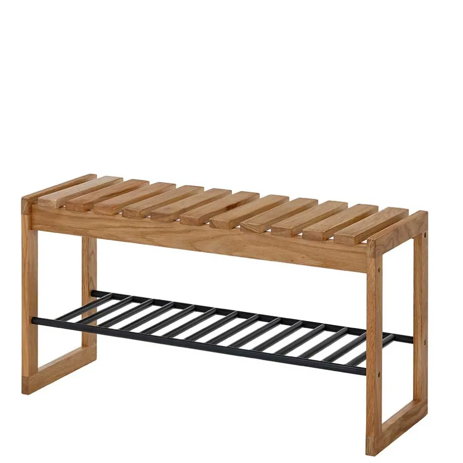 Eichenholz Schuhbank mit Metall Gitter-Ablage - Gangizo^Wohnen Discount