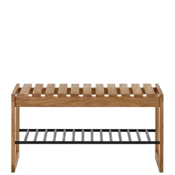 Eichenholz Schuhbank mit Metall Gitter-Ablage - Gangizo^Wohnen Discount