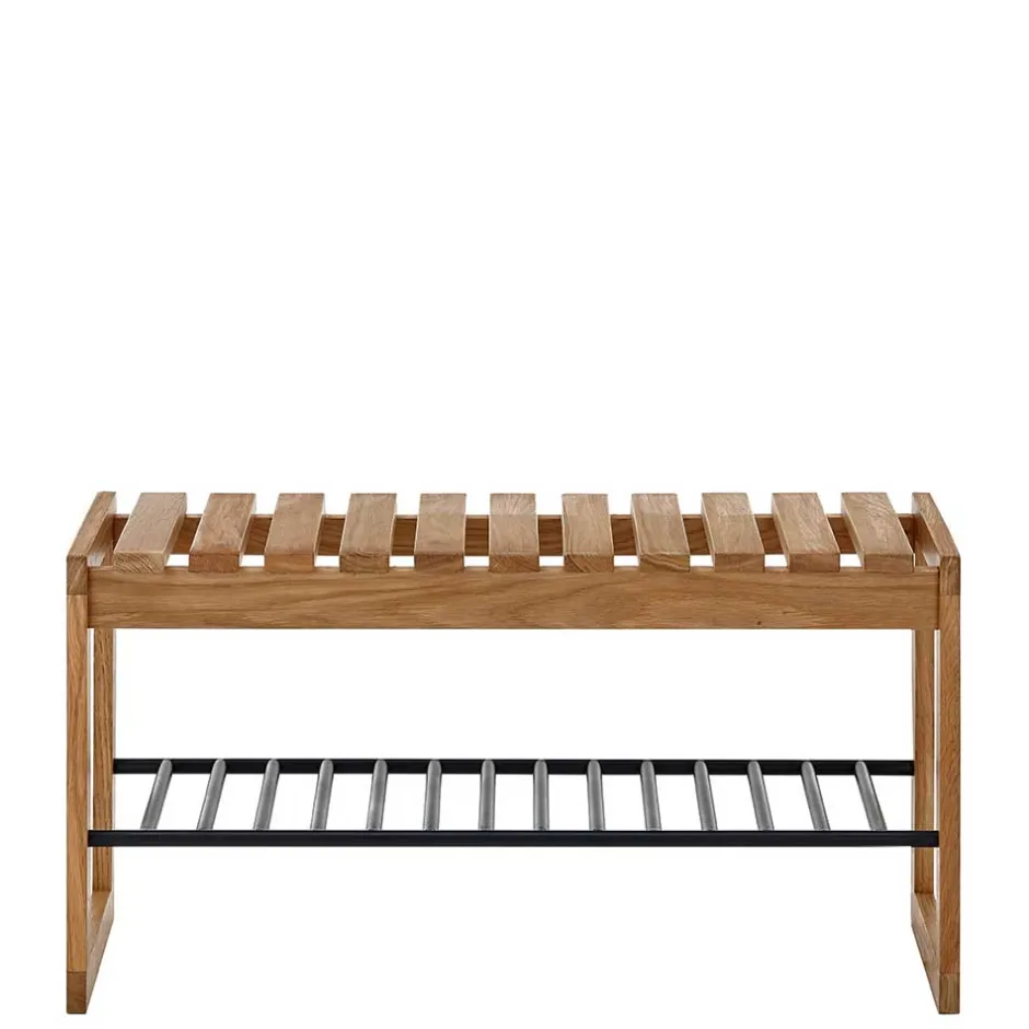 Eichenholz Schuhbank mit Metall Gitter-Ablage - Gangizo^Wohnen Discount