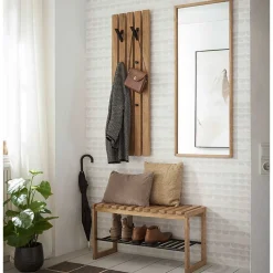 Eichenholz Schuhbank mit Metall Gitter-Ablage - Gangizo^Wohnen Discount