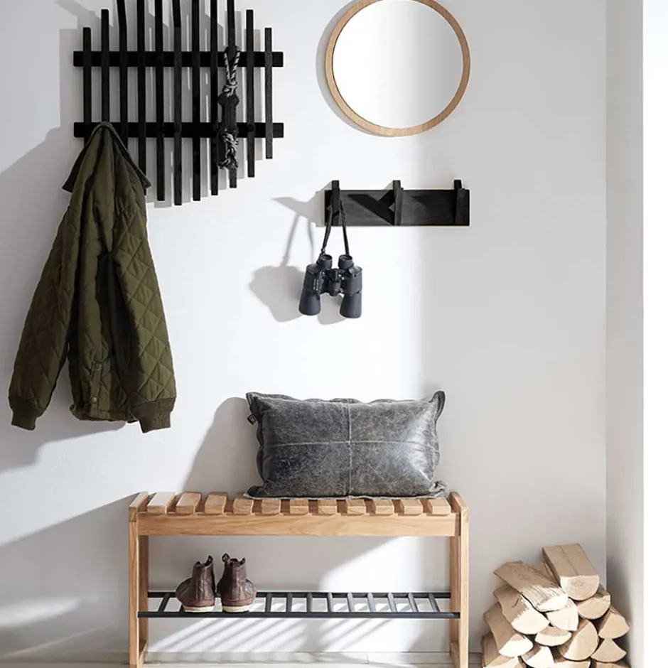 Eichenholz Schuhbank mit Metall Gitter-Ablage - Gangizo^Wohnen Discount