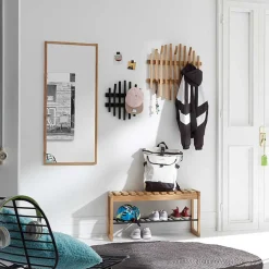 Eichenholz Schuhbank mit Metall Gitter-Ablage - Gangizo^Wohnen Discount