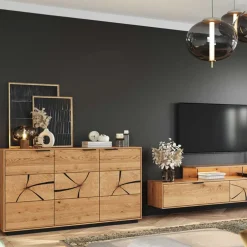 Eichenholz Sideboard mit Hirnholz Applikation - Deruta^Wohnen Clearance