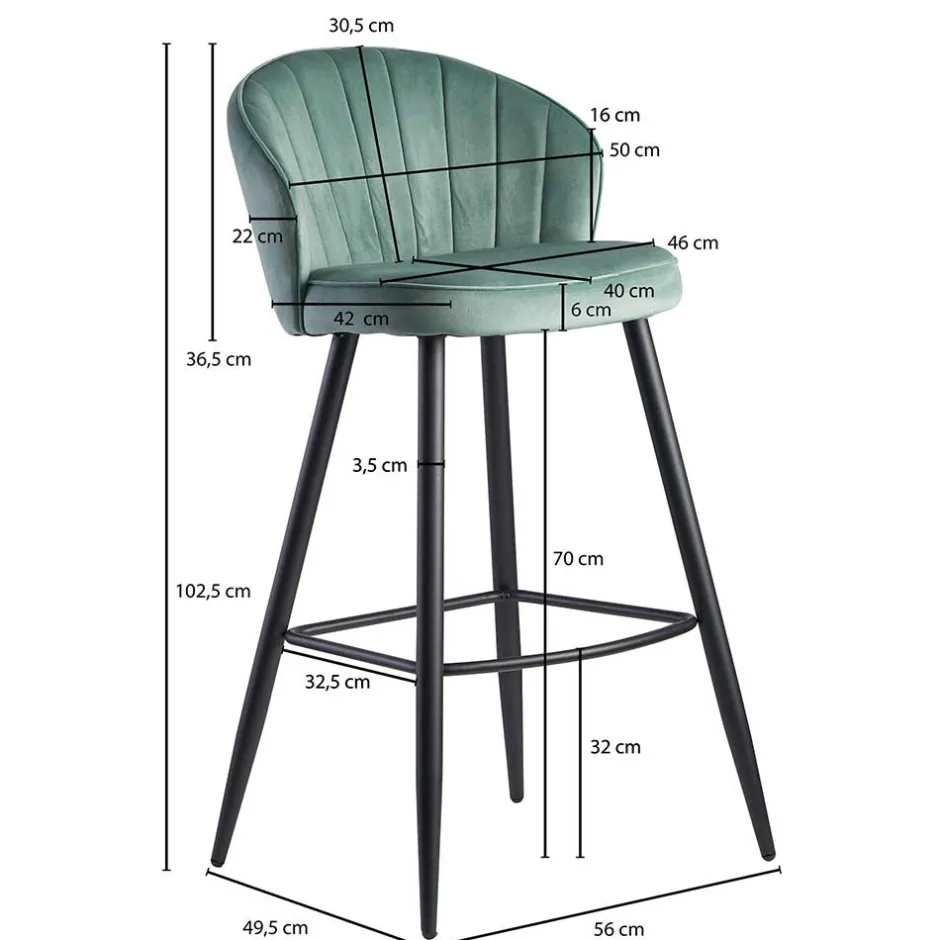 Wohnen Eleganter Barstuhl in Mintgrün Samt - Bennet