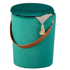 Eleganter Samt Polsterhocker in Grün & Braun - Campitello^Wohnen Best