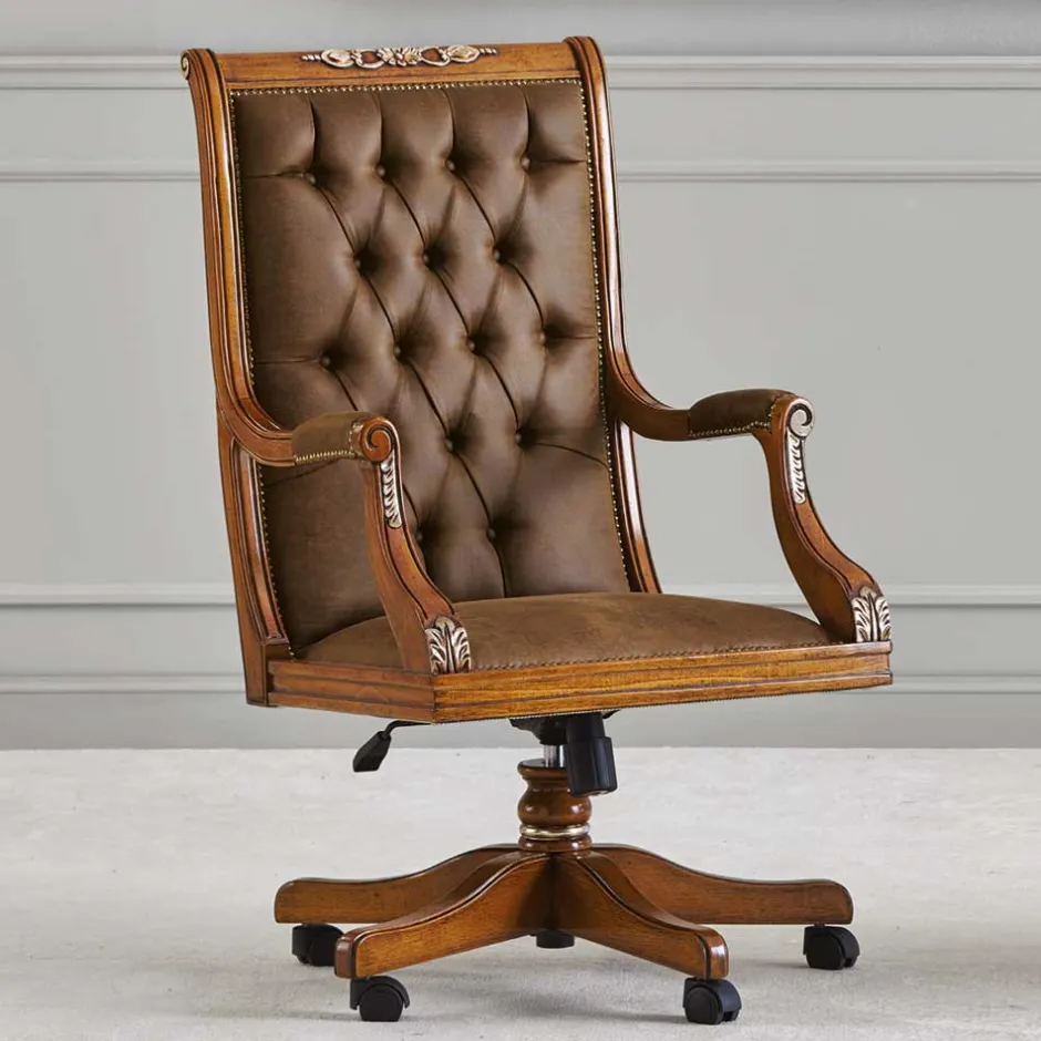 Wohnen Eleganter Schreibtischsessel in Braun mit Silber - Zaisan