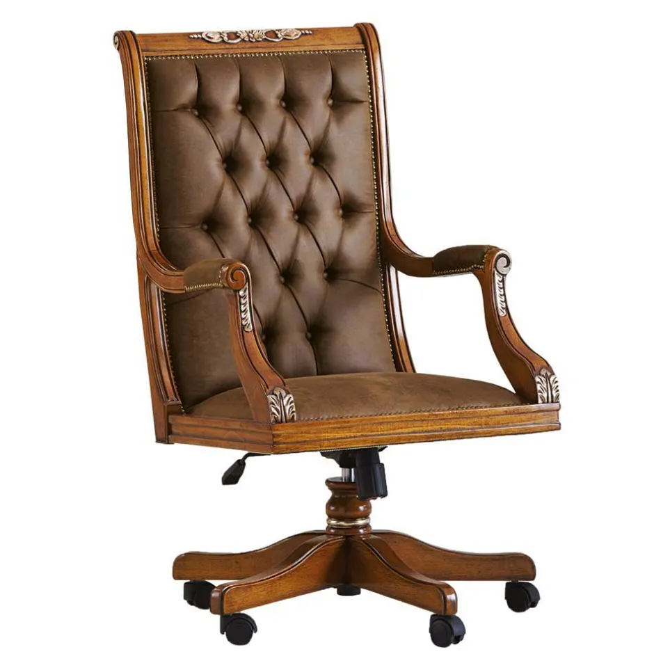 Wohnen Eleganter Schreibtischsessel in Braun mit Silber - Zaisan