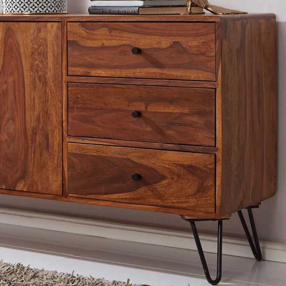 Elegantes Loft Sideboard aus Sheesham Holz - Basserini^Wohnen