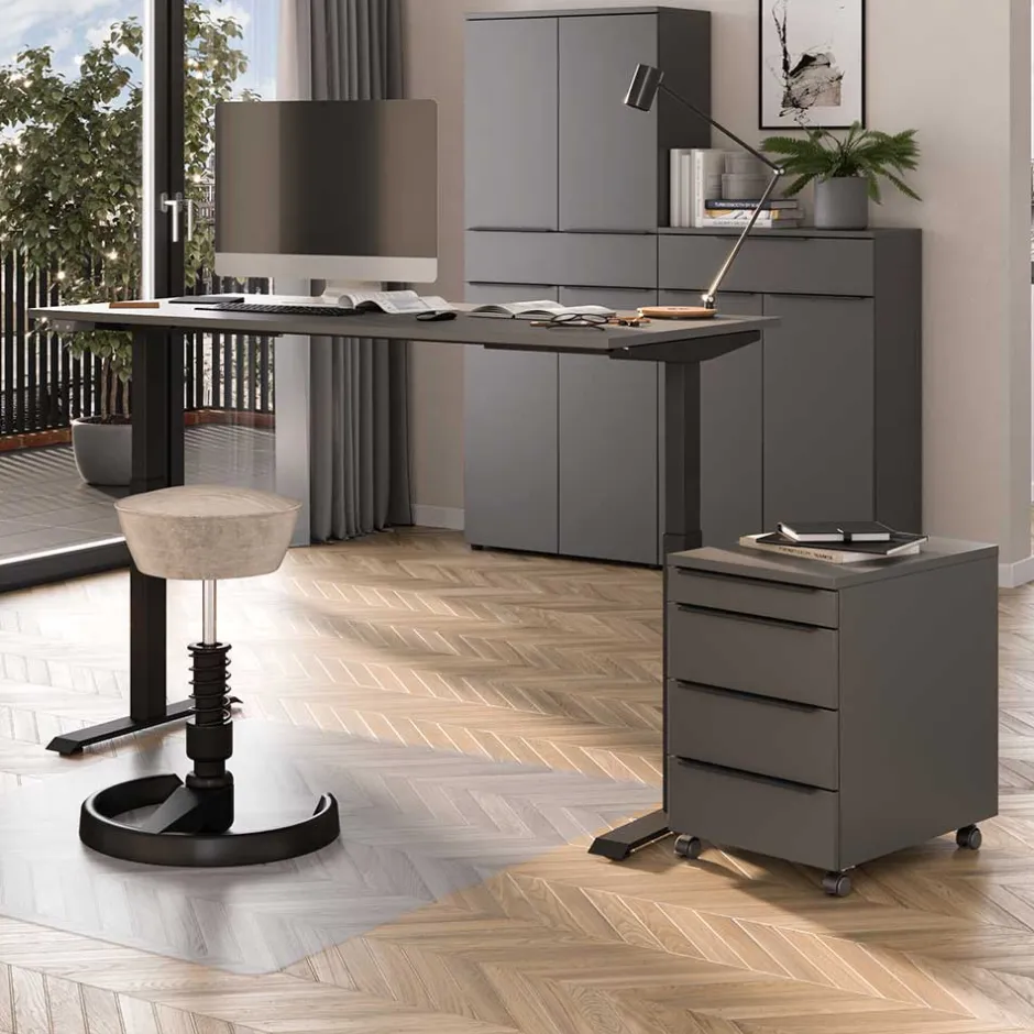 Wohnen Elektrisch verstellbarer Bürotisch & Rollcontainer - Tila (zweiteilig)