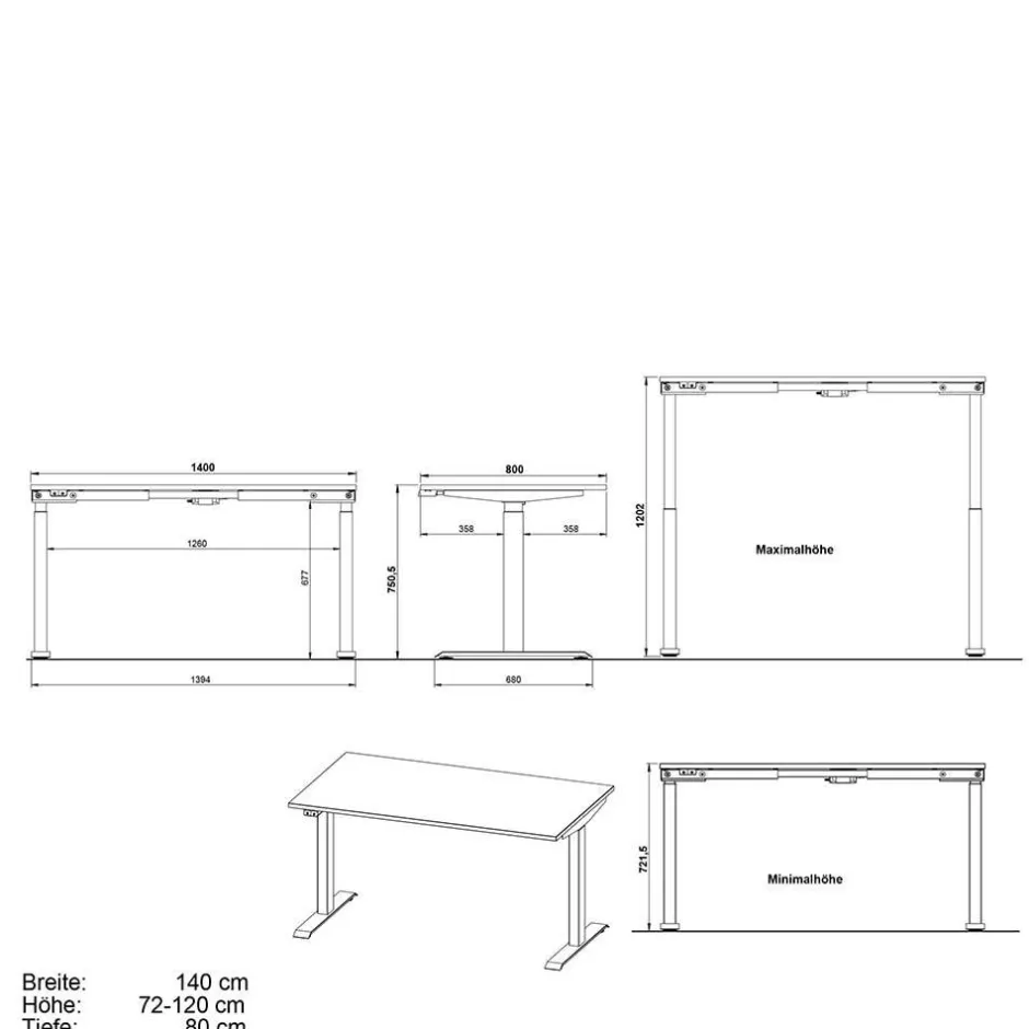 Wohnen Elektrisch verstellbarer Bürotisch & Rollcontainer - Tila (zweiteilig)