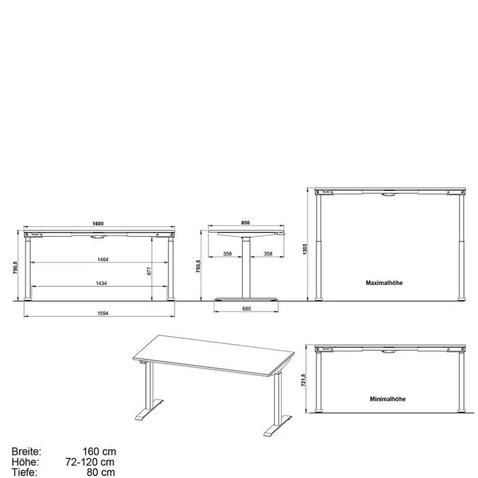 Wohnen Elektrisch verstellbarer Bürotisch & Rollcontainer - Tila (zweiteilig)