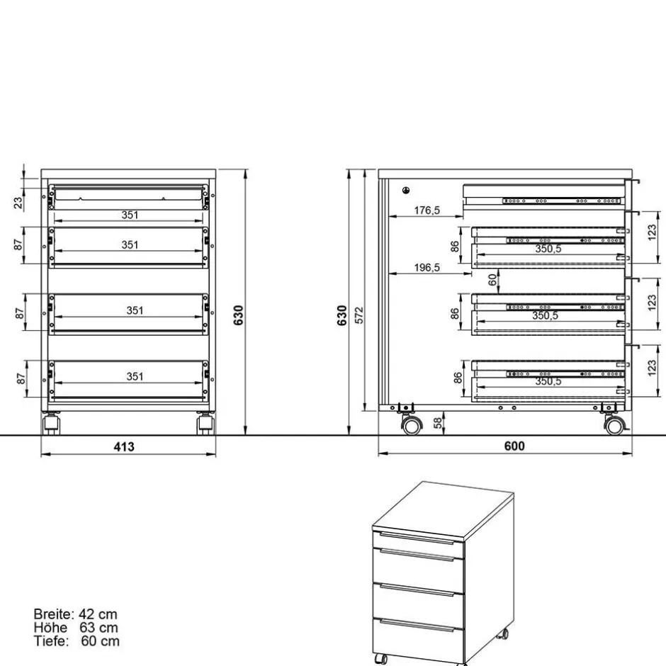 Wohnen Elektrisch verstellbarer Bürotisch & Rollcontainer - Tila (zweiteilig)