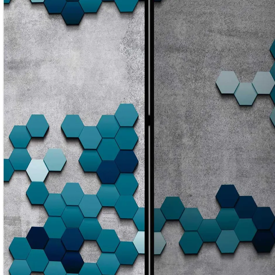 3-Elemente Paravent in Grau & Blautönen Motivprint - Gralindaca^Wohnen Hot